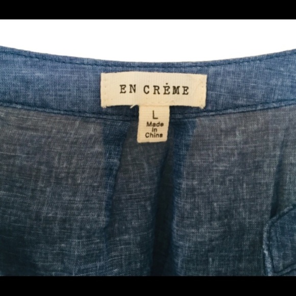 EN CREME (Anthropologie) Mixed Media Denim/Plaid Top/Shirt Jean Blue Size Large - Picture 7 of 8